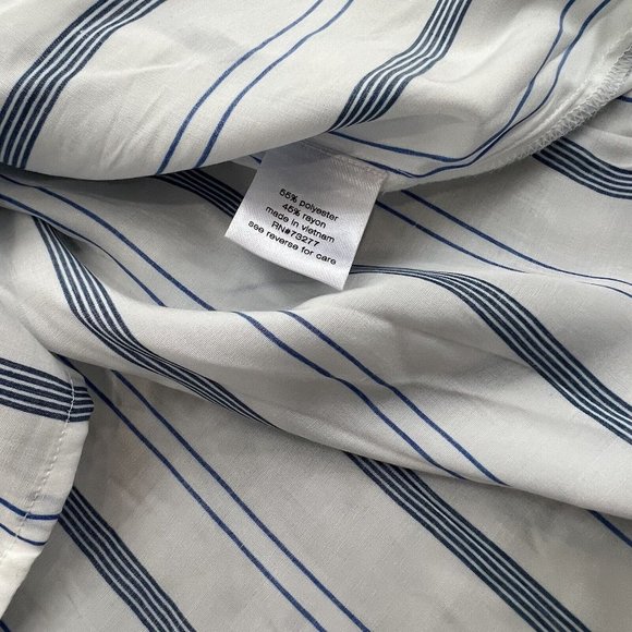 Elizabeth And James Womens Size M Blue White Stripe Tie Neck Button Down Shirt - Picture 8 of 9